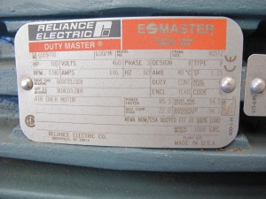 MOTOR, ELECTRIC TYPE, 100 HORSEPOWER, 460 ELEC RATING, 1800 RPM, 405TZ FRAME, TEAO ENCLOSURE, CONTINUOUS DUTY, 1.15 SERVICE FACTOR, 2.375"DIA. 7"LONG SHAFT. THE MOTOR SHAFT IS DESIGNED TO RECEIVE EXISTING FAN WHEELS, PART # 405TZ (W-44) LOADING & HANDLING FEE $15-